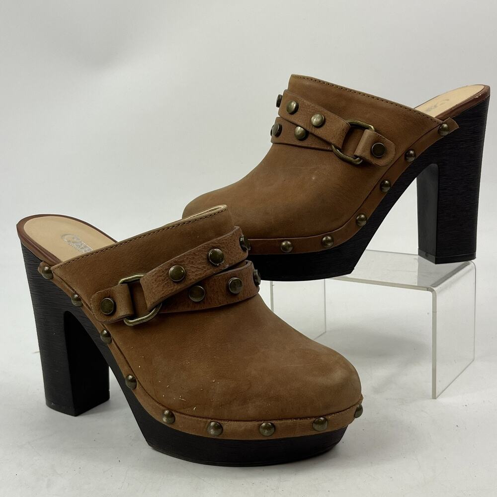 Carlos by Carlos Santana Heeled Clogs Womens 7.5 Brown Leather Studded Platform